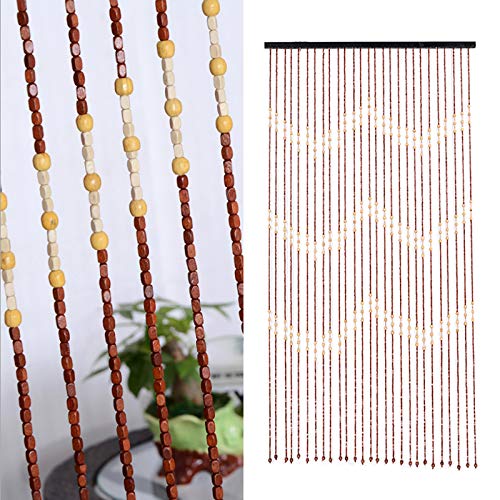 90x175cm Holz Perlenvorhang 27 Linien Retro Holzperlenvorhang, Handarbeit Natur Türvorhang Raumteiler Bead Fadenvorhang für Wohnzimmer Schlafzimmer Wandschrank Cafe Restaurant von Wensiy