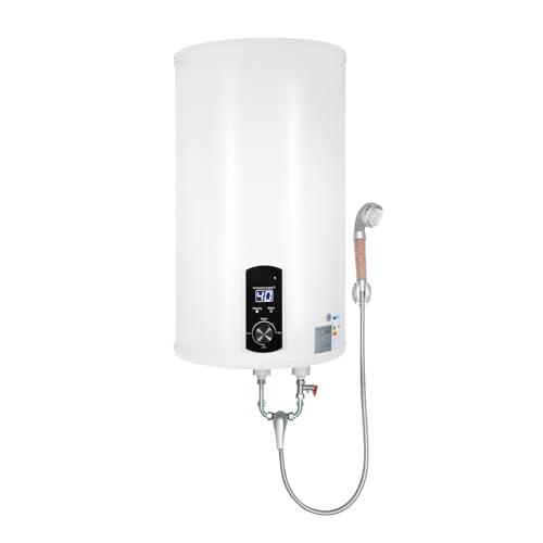 Elektrische Durchlauferhitzer 30L/50L/60L/70L - 2000W Warmwasserbereiter mit Temperaturdisplay & IPX4 Schutz - Inkl. Handbrause/Wasserhahn für Küche/Bad 220V, EU (Weiß, 70L) von Wensiy