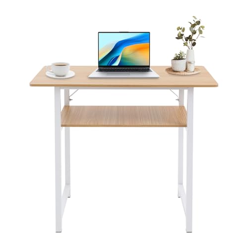 Schreibtisch mit Regal & Ablage - 80x40 cm Bürotisch Homeoffice - Robustes Design mit 20kg Tragkraft - Platzsparend für Arbeitszimmer & Studentenzimmer - Einfache Montage (Weiß+ Eiche) von Wensiy