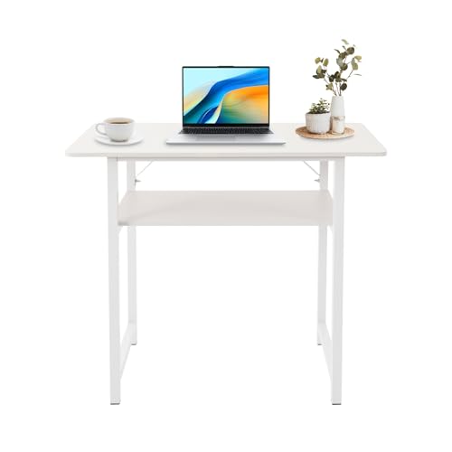 Schreibtisch mit Regal & Ablage - 80x40 cm Bürotisch Homeoffice - Robustes Design mit 20kg Tragkraft - Platzsparend für Arbeitszimmer & Studentenzimmer - Einfache Montage (Weiß + Warmweiß) von Wensiy