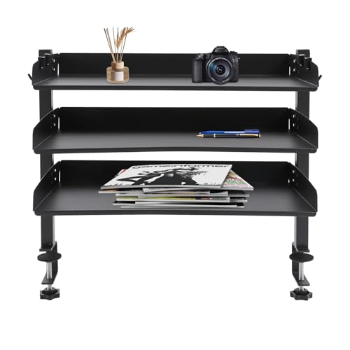 Wensiy Klemmregal Schreibtisch, 2/3-stufiger Schreibtisch Organizer mit Klemme - Höhenverstellbares Klemmbares Regal für Büro & Homeoffice, 5kg Pro Ebene, Platzsparend & Stilvoll (3-stufig) von Wensiy