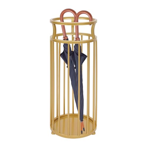 Wensiy Schirmständer Freistehend aus Metall - Eleganter Regenschirmständer mit Auffangschale, Schirmständer für Eingangsbereich, Büro & Hotel, Rostfrei & Stilvoll (Gold) von Wensiy
