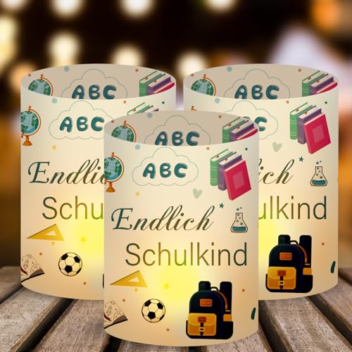 12 Schulanfang Windlicht Tischlicht Deko Blau,Wentsent Endlich Schuldkind Tischlichter Kerzen Deko Einschulung Windlicht Tischlicht Deko Kinder Tischdeko Einschulung Deko Junge Mädchen von Wentsent