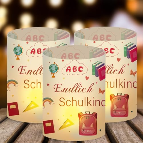 12 Schulanfang Windlicht Tischlicht Deko Rosa,Wentsent Endlich Schuldkind Tischlichter Kerzen Deko Einschulung Windlicht Tischlicht Deko Kinder Tischdeko Einschulung Deko Junge Mädchen von Wentsent
