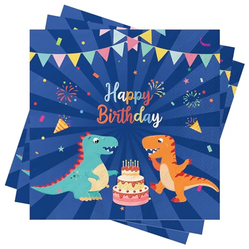 40Stück Servietten Kindergeburtstag,Dino Servietten Geburtstag Tischdeko, Servietten Happy Birthday, Dino Party Einweg Servietten für Kindergeburtstag Jungen Mädchen Geburtstag von Wentsent