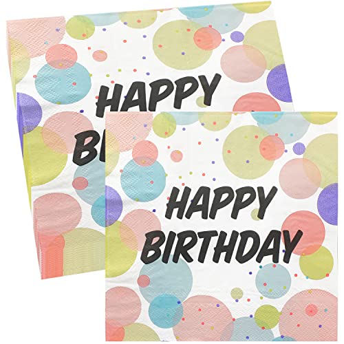 Happy Birthday Servietten | 40 Stück Servietten Geburtstag Regenbogen Tupfen | Papierservietten Kindergeburtstag 33 x 33 cm für Geburtstag Party Deko von Wentsent