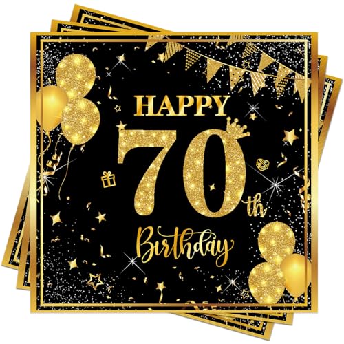 Wentsent 70. Geburtstag Servietten für Mann und Frau - 40 Stück Schwarz Gold Tischdeko, Deko zum 70. Anniversary, Papierservietten von Wentsent