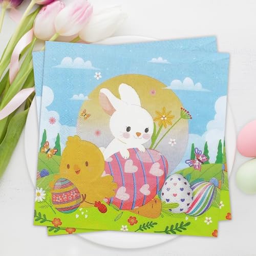 Servietten Ostern, 40 Stück Frohe Ostern Servietten, Ostereier Einweg Papierserviette, Frühling Osterhase Servietten, Kinder Servietten für Kindergeburtstag, Ostern Party Tischdeko von Wentsent