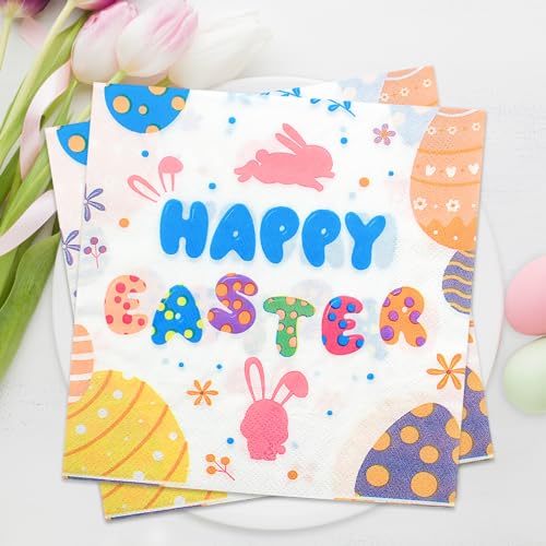 Servietten Ostern, 40 Stück Frohe Ostern Servietten, Ostereier Einweg Papierserviette, Frühling Osterhase Servietten, Kinder Servietten für Kindergeburtstag, Ostern Party Tischdeko von Wentsent