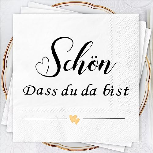 Wentsent 40 Stück Servietten Schön DASS Du Da Bist Herz Weiß | 3 Lagig Papierservietten Hochzeit | Tischdeko für Taufe | Kommunion | Konfirmation Junge Mädchen von Wentsent