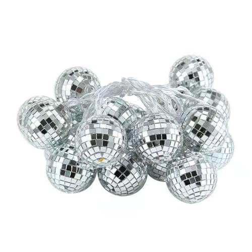 10 LED Disco Ball String Lichter, Hängende Disco Licht Spiegel Ball Silber discokugel Mini Disco Kugeln Dekoration Discokugel Tischdeko Für Party Dekoration, Bühne Requisiten, Weihnachtsbaum Ornament von Wenxiaw