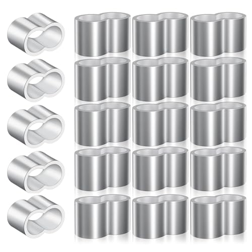 25 Stück Aluminium-Crimpschlaufe, Profi Seilklemme 8mm Würgeklemmen aus Aluminium Vorgeformte Aluminium Pressklemmen für Stahlseil Gummiseil Drahtseil Planenseil Silberton (8mm) von Wenxiaw