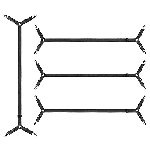 4 Stücke Verstellbare Elastische Bettlakenspanner, Spannbettlaken Spanner mit Metallclips, Matratzenklammern mit Langen Spannbändern für Laken Spannbettlaken Matratzenschoner, Faltenfreie Bettlaken von Wenxiaw