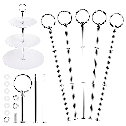 5 Pack Etageren Stangen, Etagere Bausatz Metallstangen Mittellochausstech Silber Etageren Stangen Set Metallstangen Hochzeitstorte Metallstangen Etagere Für Snackteller (Platte Nicht enthalten) von Wenxiaw