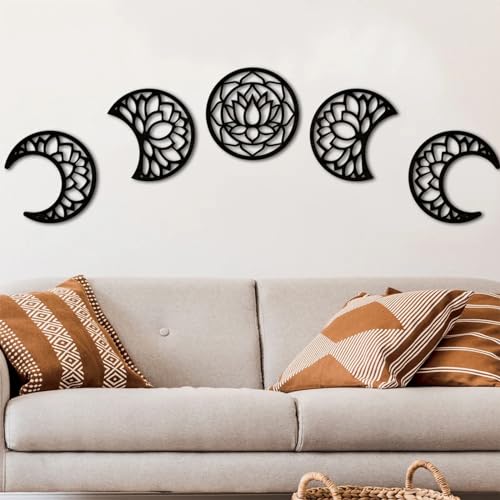 5 Stück Mondphasen Wanddekoration, Mond Holz Boho Wand Deko Mond Wanddeko Holz Wanddeko Mond Kunstdekoration Wandbehang Für Schlafzimmer Esszimmer Wohnzimmer Büro Balkon Eingang (Schwarz) von Wenxiaw