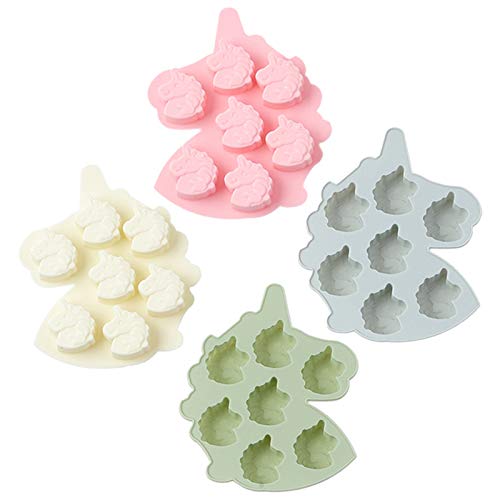 Einhorn Tiere Eiswürfelform Pralinenform Silikon Einhorn Tier-Eiswürfelform Eiswürfelschale Silikon für Schokolade, Bonbons, Eiswürfel, Wackelpudding, Mini Seife, Badebombe, Kuchenbacken, 4er Pack von Wenxiaw