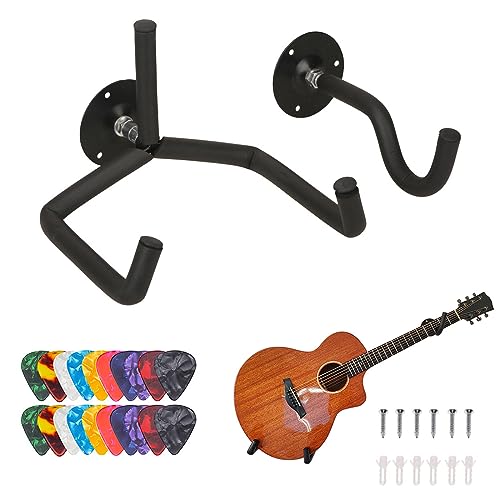 Gitarrenhalter für Die Wand Schräg mit 20 Plektrum,Gitarren Wandhalterung Akustik Elektrik Klassische Gitarren Ständer Wandhalter Gitarrenständer, Gitarrenhalter Wand Display für Ukulele Gitarre Banjo von Wenxiaw