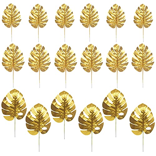 Künstliche Gold Tropische Palmblätter Goldene DschungelblätterTropische Palmblätter Golden Monstera Blätter mit Stielen für Hochzeit Geburtstag Thema Party DIY Dekorationen, 3 Größen, 18 Stücke von Wenxiaw