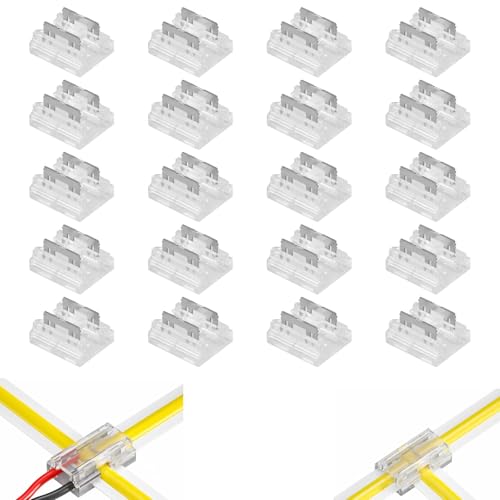 Wenxiaw 2 Polig 8mm COB/SMD LED Streifen Verbinder, 20 Stück LED Streifen Verbinder Transparent LED Eckverbinder LED Strip Connector Lötfreier Für COB/SMD LED Streifen, Lötfreie Verbindung von Wenxiaw