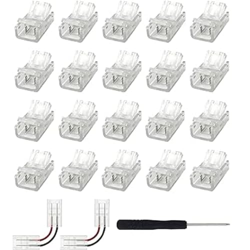 Wenxiaw 22 Stück 2 Pin LED Streifen Verbindungs, LED Adapter Anschluss LED Lötfrei Streifenverbinder 8mm LED Strip Anschlusskabel 2 Stück L Form Verbinder 10mm Mit Linie Für LED Streifen, 22 Stück von Wenxiaw