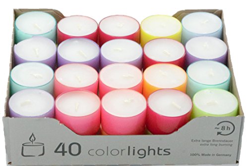 Wenzel-Kerzen Summer Edition Colorlights Teelichte mit Langer Brenndauer, 100% Paraffin, Bunt, Höhe 24 mm Durchmesser 38 mm, 20 von Wenzel-Kerzen