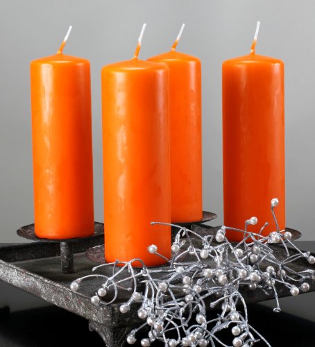 Kerzen Safe Candle Markenkerzen Adventskerzen Stumpenkerzen 150/50 mm mandarine orange, 12 Stk. von Wenzel