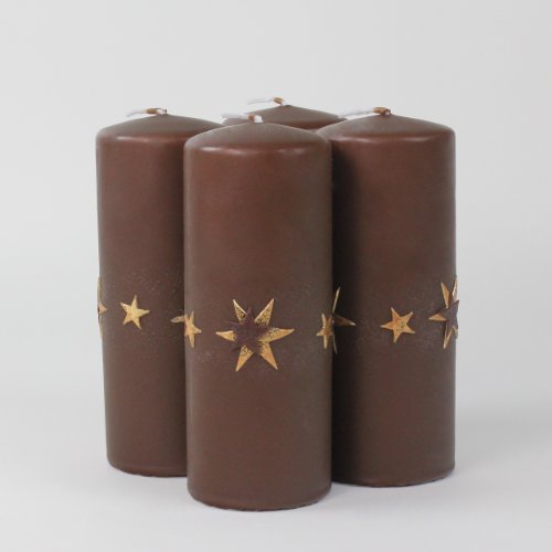 Kerzen Stumpenkerzen Adventskerzen LAURA, 4 Stk. 150/60 mm kaffee gold braun von Wenzel
