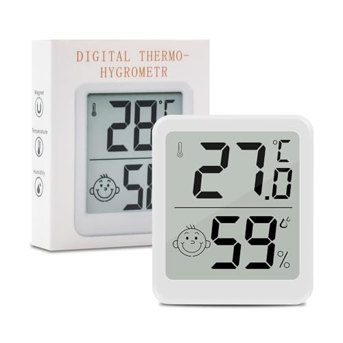 Thermometer Hygrometer Innen, 1 Stück LCD Zimmerthermometer Luftfeuchtigkeitsmesser Digital Innen Mit Smiley-Indikator Für Babyzimmer Wohnzimmer Büro Gewächshaus, Weiß von Wepai