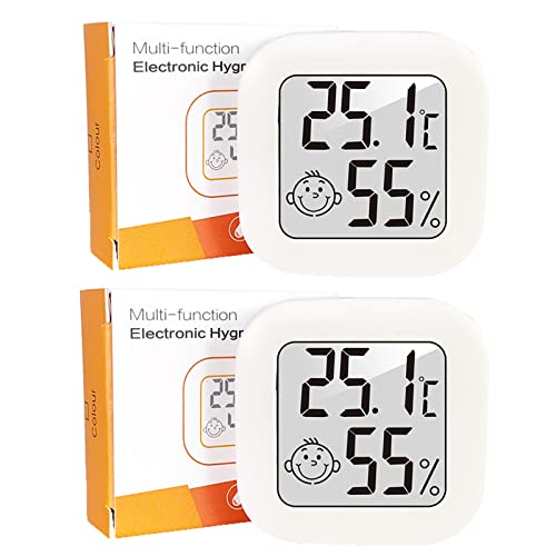 Mini Thermometer Hygrometer Innen, 2er-Pack Hydrometer Feuchtigkeit Digital Raumthermometer Luftfeuchtigkeitsmesser Innen, Zimmerthermometer für Raum, Weiß von Wepai