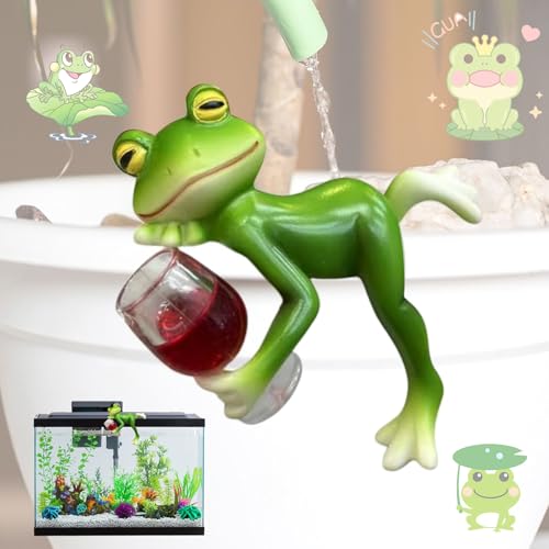 Weploda Frosch Blumentopf Hänger Ornament, Mini Süße Frösche Garten Pflanzgefäß Dekor, Lustiger Trink Frosch Statue, Wetterfest Hängende Frosch Figur Kantenhocker Dekoration von Weploda