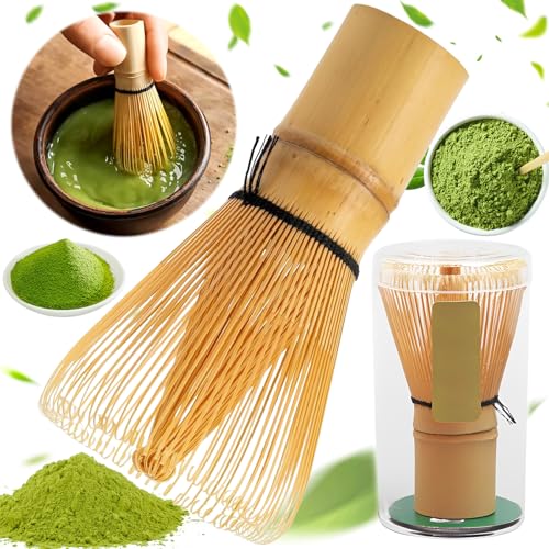 Weploda Matcha Schneebesen, Bambus Besen Matcha Whisk Bamboo, Matcha Schneebesen Aus Bambus, Teebesen Matcha Pinsel, Mit 76 Borsten, Grüntee-Schneebesen Zum Rühren Von Matcha-Pulver von Weploda