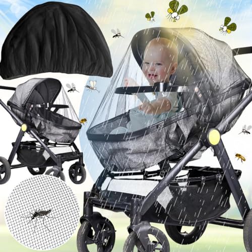 Weploda Universal Insektenschutz Für Kinderwagen, 3-In-1 Kinderwagen Moskitonetz, Moskitonetz Sonnenschutz Kinderwagen, Größe: 7,08Zoll x 10,6Zoll, Erweiterbar Auf 1,5m(Schwarz) von Weploda