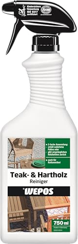 Wepos Teak- und Hartholz Reiniger 750 ml | Erhält die natürliche Patina | auch für Rattan Möbel | Entfernt auch hartnäckige Verschmutzungen, Ablagerungen, Grünbeläge von Wepos