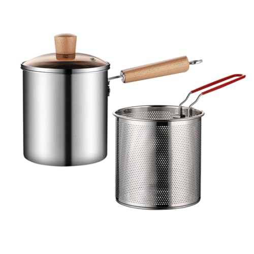 Fritteusentopf – 3 l Edelstahl-Bratentopf mit Deckel, Griff für Öl-Fritteuse, Speckfettbehälter zum Kochen, Küche, Pommes Frites, Hühnerflügel von Weppduk