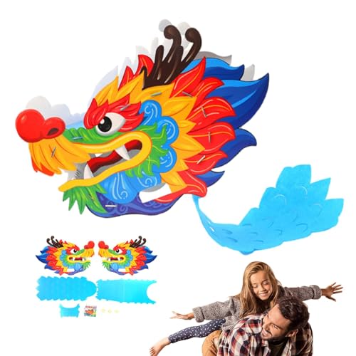 Weppduk Drache Sternzeichen Papierdekor,Chinesischer Papierdrache - Papier-Drachenkopf-Bastelsets für das Frühlingsfest | Stabile Struktur, Sternzeichen-Maskottchen, Drachenkopf, multifunktionales von Weppduk