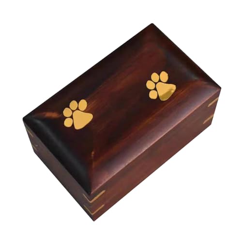 Weppduk Haustier-Aschebox – Haustier-Gedenkurne aus Holz, Pfotenabdruck, elegante Urnenbox für Haustierasche, Beerdigung, Urnenbox, Aufbewahrung für Asche, Halsband, Spielzeug, Erinnerungsstücke von Weppduk