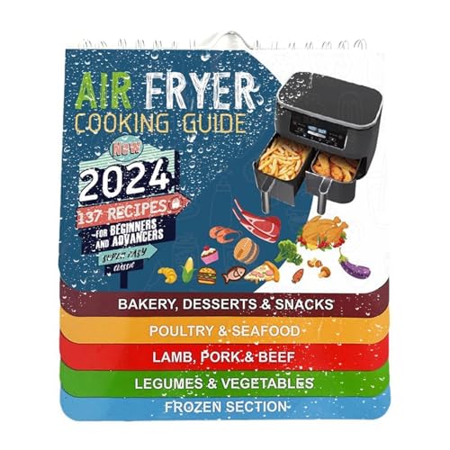 Weppduk Heißluftfritteusenheft, magnetisch, Zeitdiagramm, magnetische Heißluftfritteusen-Kochanleitung, wasserfest, öldicht, für Anfänger, für Meeresfrüchte, von Weppduk