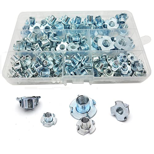 115 Stück Einschlagmuttern T Nüsse Kits, Klauen Muttern M4/M5 M6/M8/M10 Vier Prong Einschlagspitzen verzinkter Stahl, Verzinktem Kohlenstoffstahl Nüsse für Möbel von WeqeYent