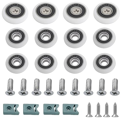 WeqeYent 12 Sätze(32 Stück) 25/23mm Duschsatzteile Duschkabinen Duschtür Schiebetür Ersatzrollen Duschkabinenrollen Laufrollen für Duschkabinentür mit Schrauben von WeqeYent