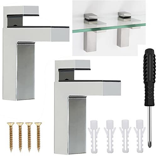 2 Stück Verstellbare Glas Regalbodenträger F Form(98 x 76mm) Regalträger Regalhalter Badezimmer Regal Halterung Glasregal Halter Glashalter Wandhalterung für 5-30mm Dicke Regal(Silberfarben) von WeqeYent