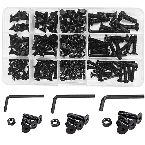 219 Stück M4 M5 M6 Schrauben und Muttern Set Legiertem Stahl Flachkopfschrauben Innensechskant Schrauben Linsenkopfschrauben Maschinenschrauben Sortiment Set Kit (Schwarz) von WeqeYent