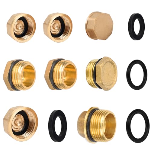 8 Sets 1/2 Zoll und 3/4 Zoll BSP Messing-Stopfen-Set, Außengewinde-Rohrstopfen, Messing-Blindkappe, Außengewinde-/Innengewindekappen (20–26 mm) von WeqeYent