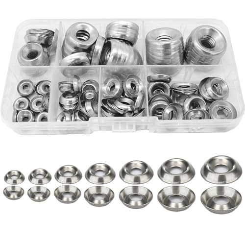 Senkkopf Unterlegscheiben Set (#4#6#8#10#12#14#16), Cup Unterlegscheiben, Metall Edelstahl Unterlegscheiben für Schrauben (Passend M3-M9) 180 Stück von WeqeYent