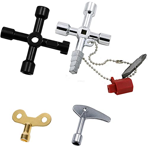 4 Stück Multifunktionaler Wasser Stromschlüssel, 4 Wege Schlüssel, Box Schlüssel, Heizkörper Entlüftungsschlüssel, Dreiecksschlüssel Wasserschlüssel, Multifunktionale Utilities Schlüssel von WeqeYent