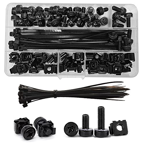 WeqeYent 100 Stück(40 Sätze) M6x16/20mm Rack Mount Käfig Muttern Schrauben Quadratische Einsteck Unterlegscheiben Käfigmuttern Schrauben Set Bolzen Kit Rack Schränke Loch Datenschränke(Schwarz) von WeqeYent