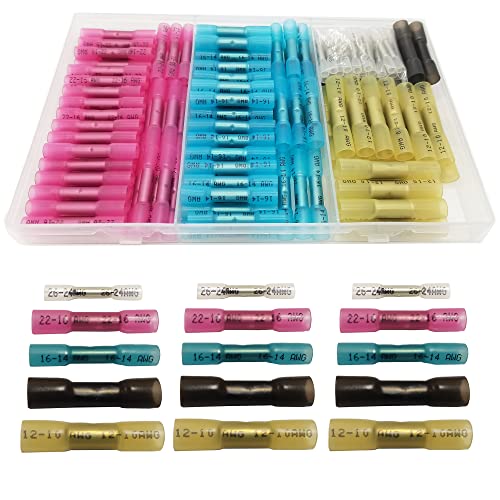 WeqeYent 150 Stück Schrumpfverbinder Kit AWG 26-10, Wasserdichte Quetschverbinder Kabelverbinder Stoßverbinder Schrumpfverbinder Kabelschuhe Lötverbinder Set 5 Größen von WeqeYent