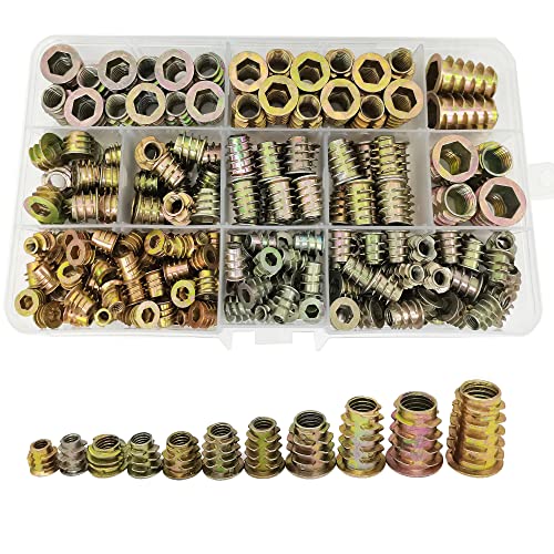 WeqeYent 212 Stück M4/M5/M6/M8/M10 Einschraubmutter Innensechskant, Gewindemuttern Zinklegierung Möbel Innensechskantschraube, Holz-Sortiment-Set für Holzmöbel von WeqeYent