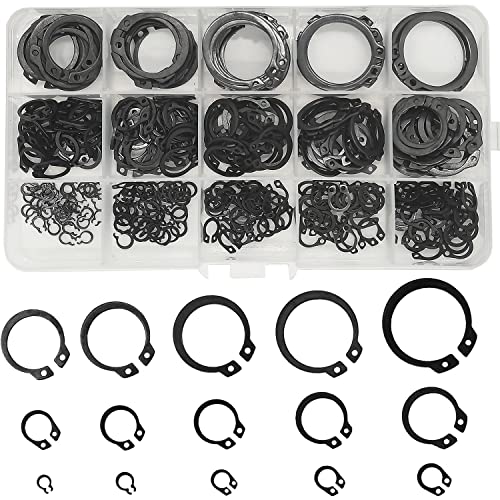 350 Stück 15 Größen M4 - M28 Schwarz 65 Mn Stahl Externe Sicherungsringe Snap Ringe Sicherungsringe C-Clip Haltering Clip Ring Sortiment Set von WeqeYent