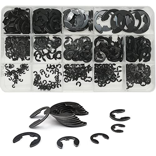 500 Stück E-Clip Sicherungsringe Sprengring Set, 1,5–15 mm Manganstahl Sicherungs 14 Größen Sicherungsring Sortiment Kit, Externer Sicherungsring(Schwarz) von WeqeYent