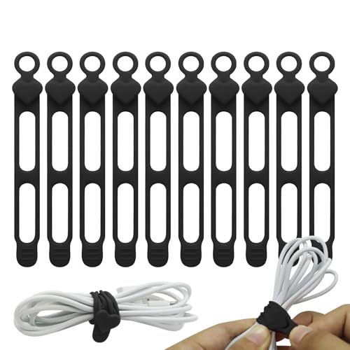 Weqizuerqi Elektrische Kabelbinder - 10 Stücke Silikon Kabelbinder - Vielseitige Elastische Schnur Befestigung Bündelung Für Draht Außenbereich Lagerung Auto Schreibtisch Ladegerät von Weqizuerqi